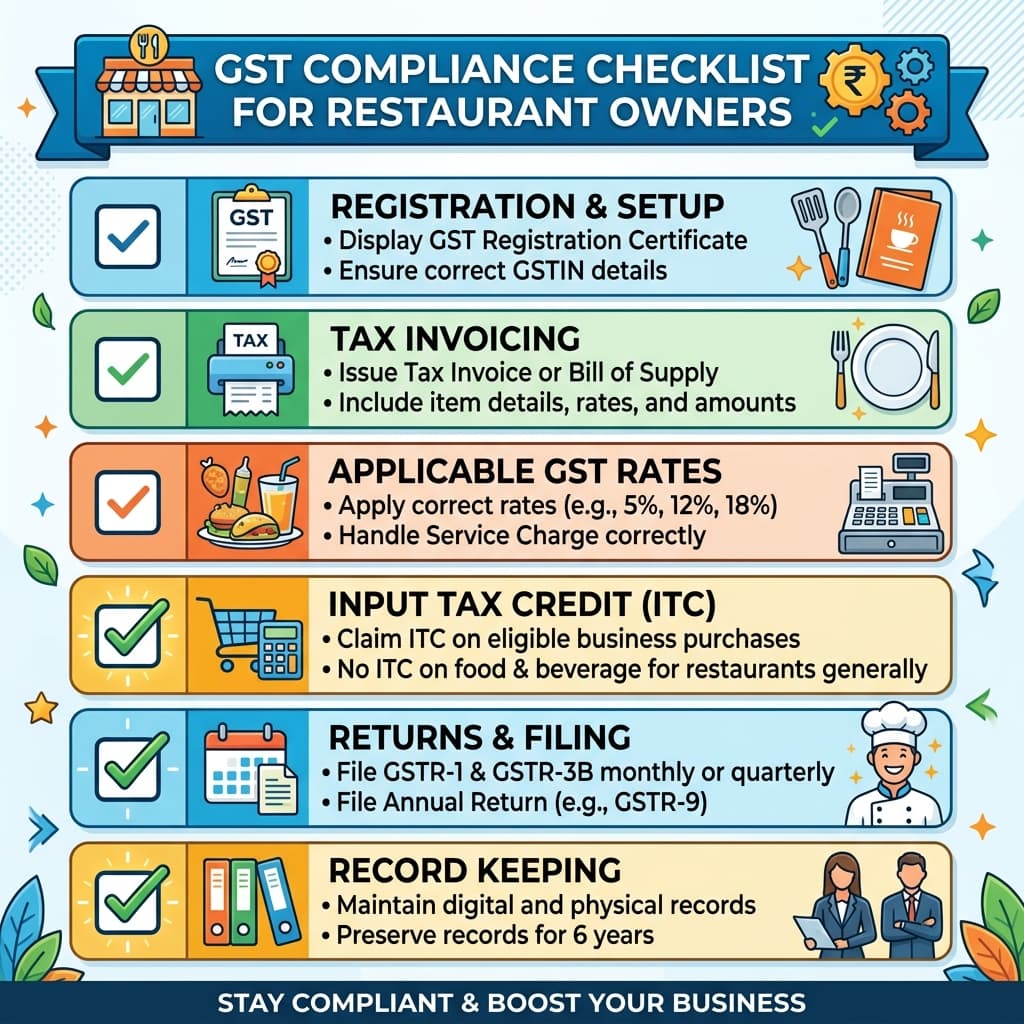 GST compliance checklist graphic for restaurant owners