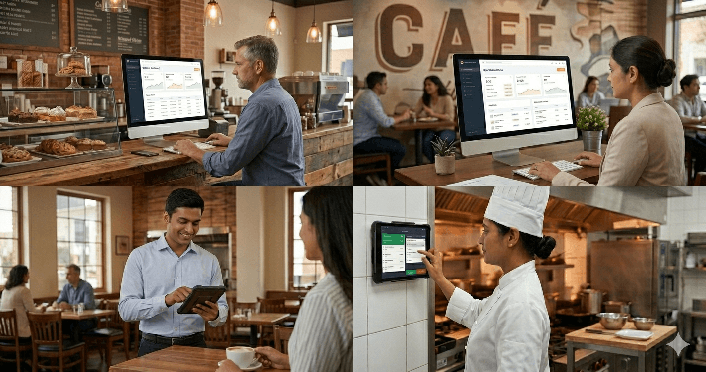 Restaurant staff management dashboard with owner, manager, waiter and kitchen role access
