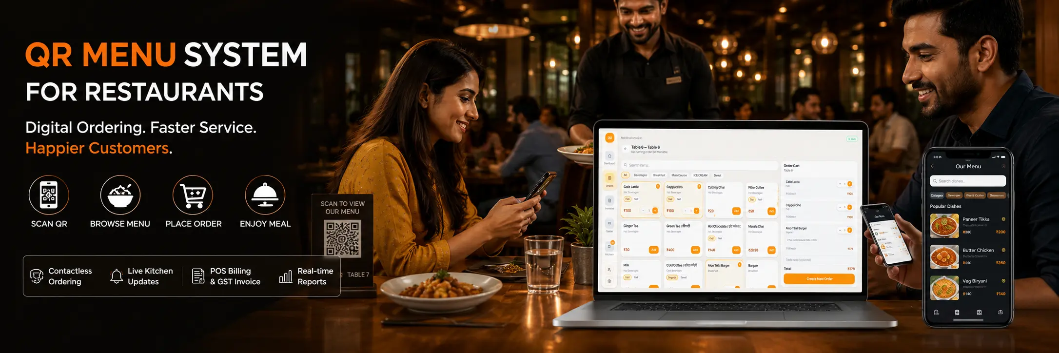 QR menu system for restaurants in India with digital ordering and table QR scanning