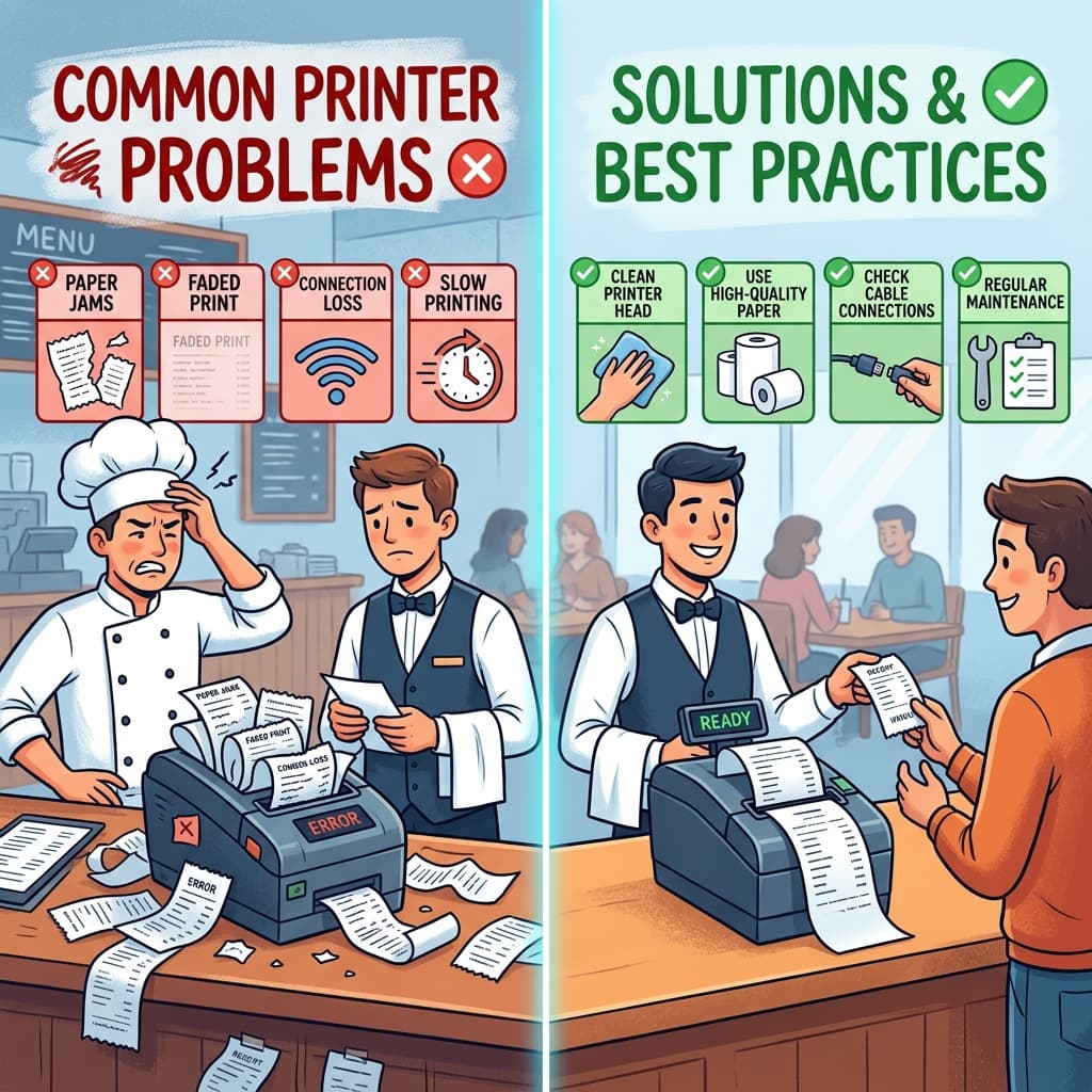 Common thermal printer problems in restaurant POS - offline printer blank receipt paper jam and troubleshooting fixes